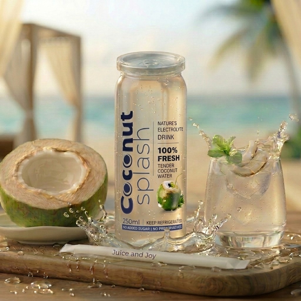 Coconut Splash Premium Regular 250ml transparent bottle with premium coconut water