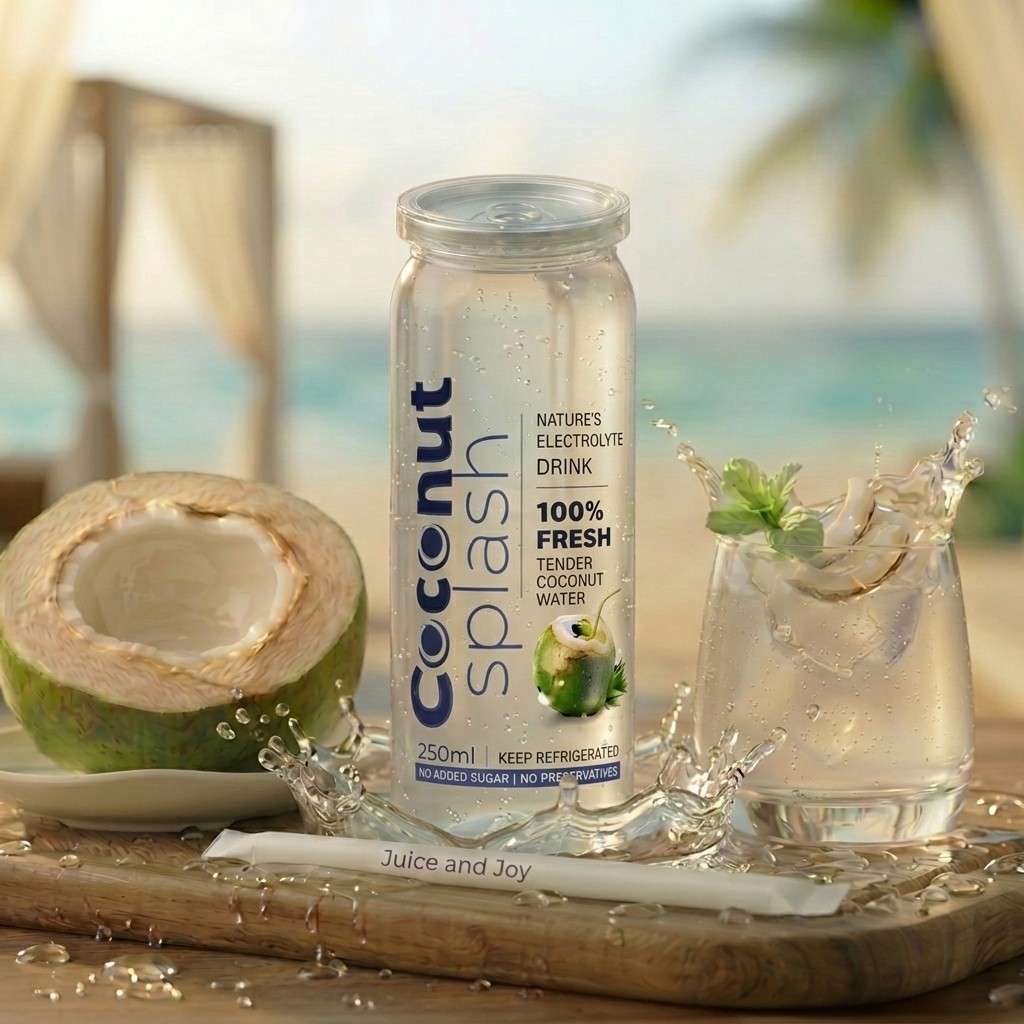 Coconut Splash Regular 250ml transparent bottle with coconut water